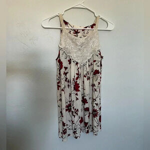 Floral Red and Cream Flowy Tunic Top - One September - Womens Size XS